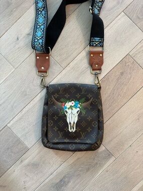 Louis Vuitton Brown Monogram Messenger Bag with Floral Skull Motif